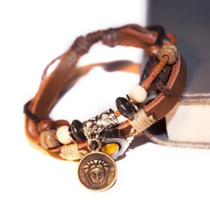 His & Hers Tribal Motif Hemp and Leather Bracelets